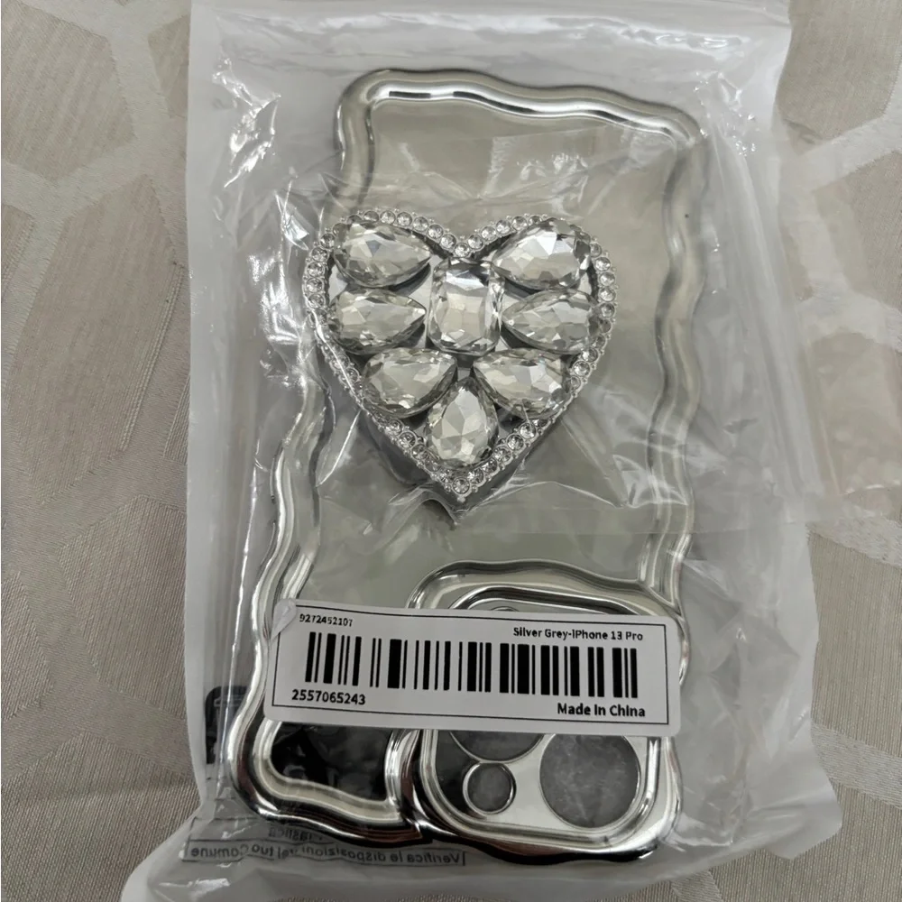 Apple iPhone 13 Pro case Silvery Mirror heart Rhinestone